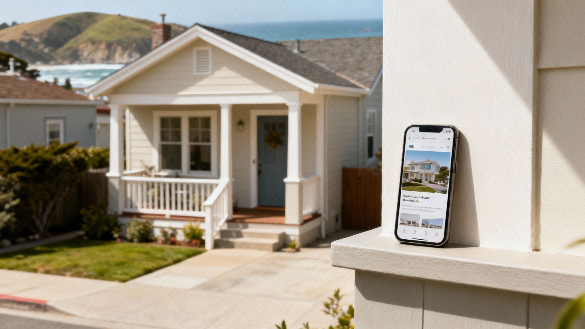 A modern living room with large windows, perfectly staged for rental photography.