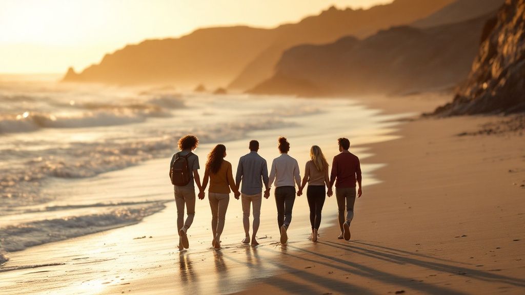 A diverse group of people find comfort and connection in a community support group setting.