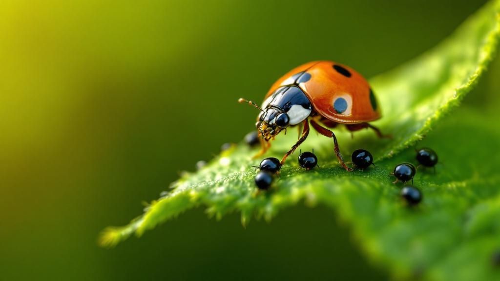 Ladybug on a leaf, illustrating biological <a href=