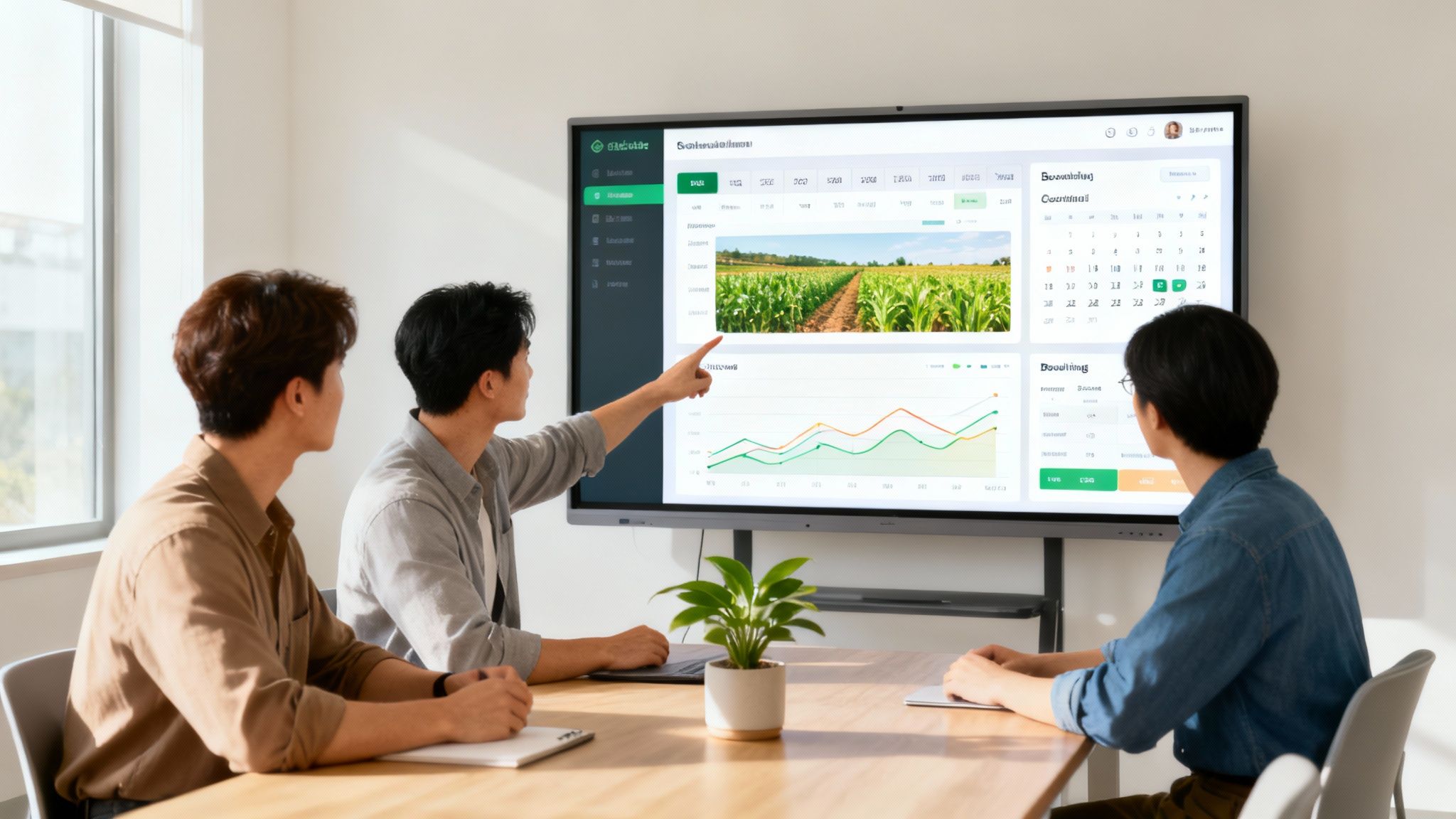 A team working efficiently in an office, with subtle digital overlays indicating AI-powered task automation and data analysis.
