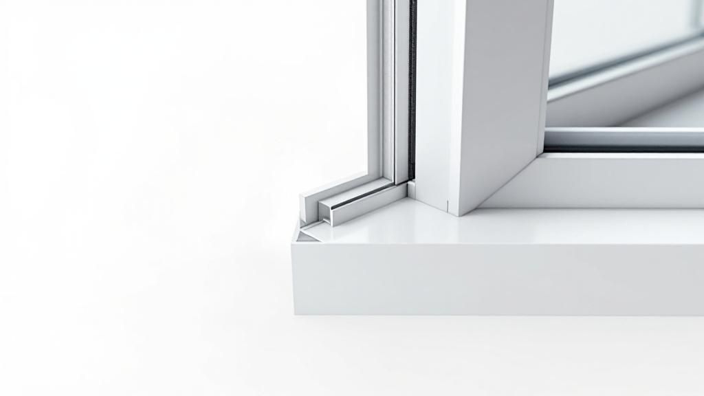A close-up view of a hand testing the crank mechanism of a modern casement window, checking for smooth operation.