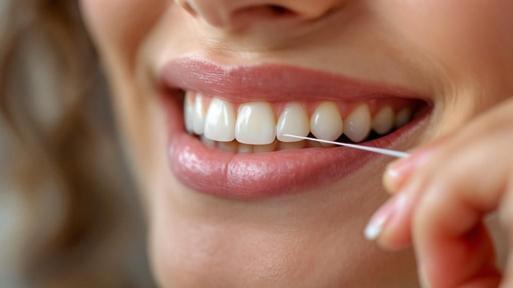 A person demonstrating the correct technique for daily flossing.