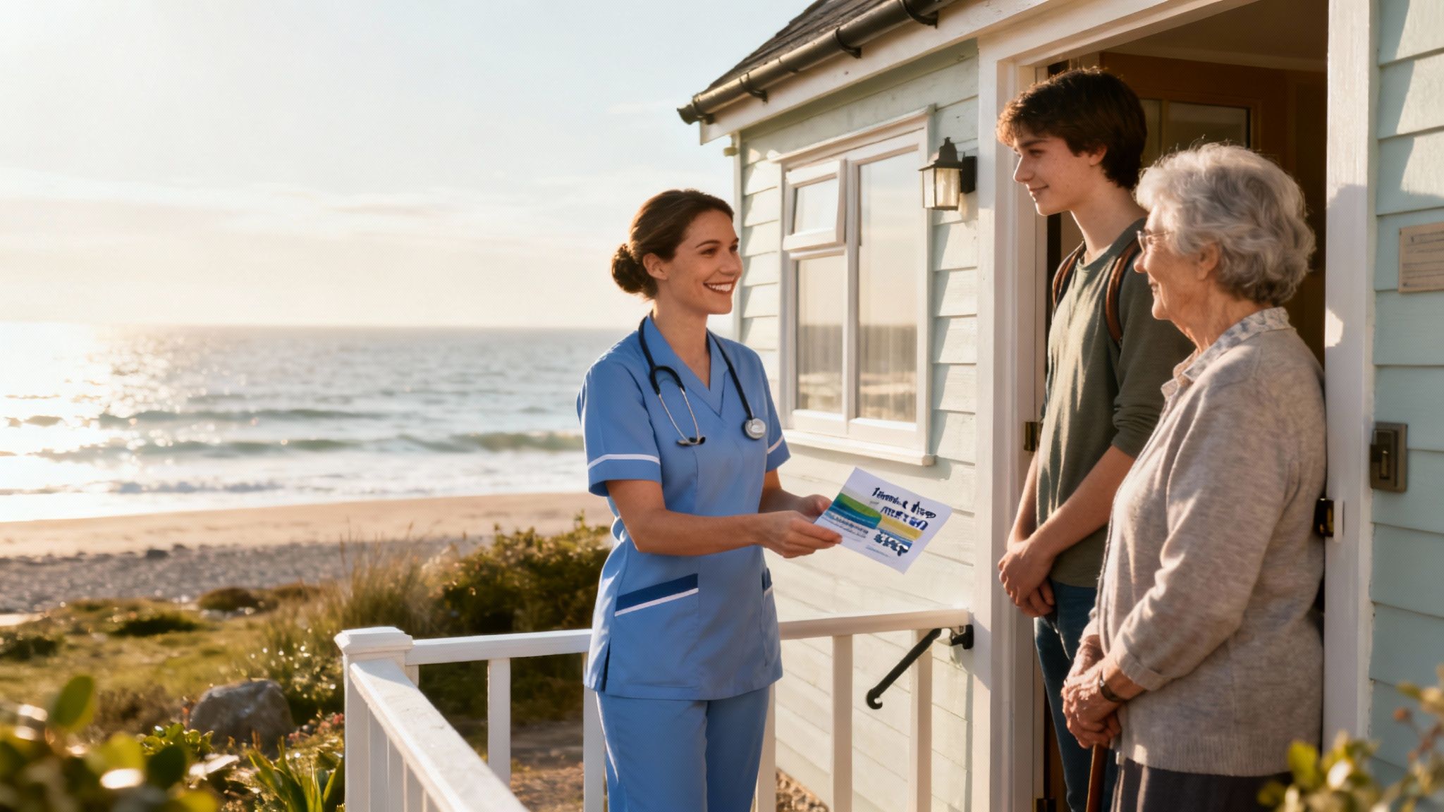 A family member holds the hand of an elderly loved one, offering comfort and support.