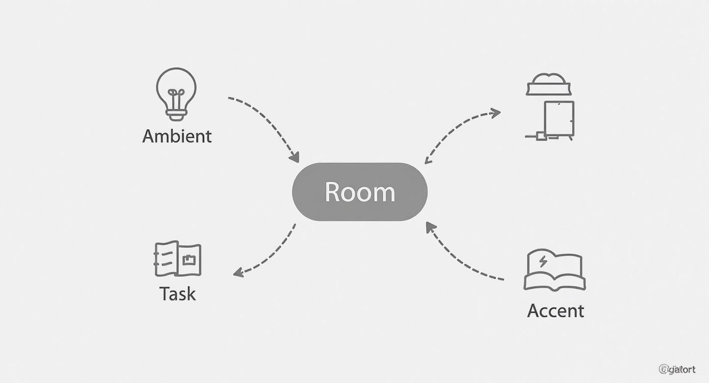 Infographic about big rooms, bright ideas: lighting strategies for large and unique home layouts