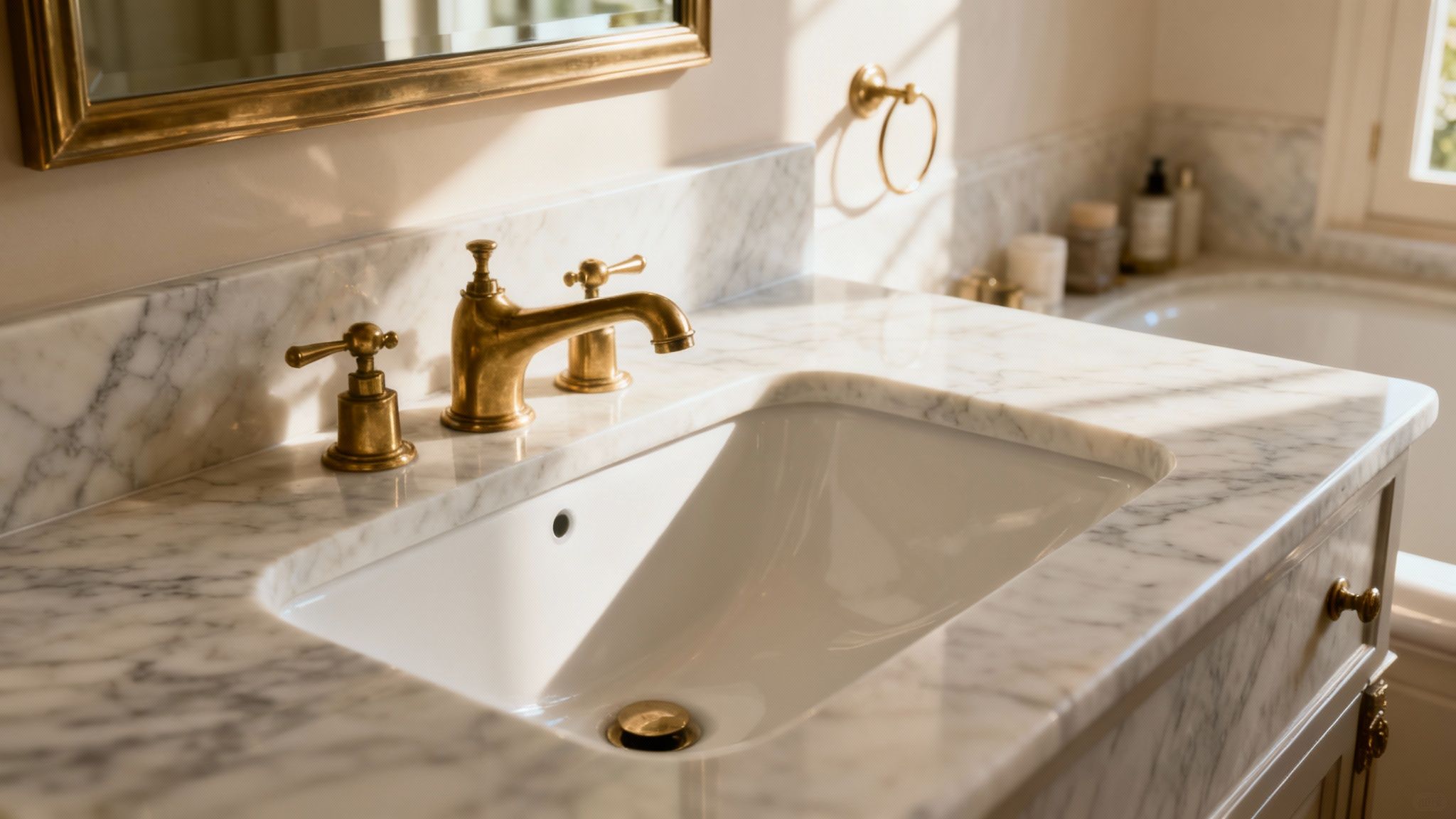 A luxurious kitchen featuring a large, elegant natural stone island and matching backsplash.