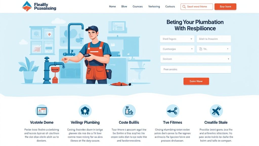 A plumber working under a sink, representing professional service.