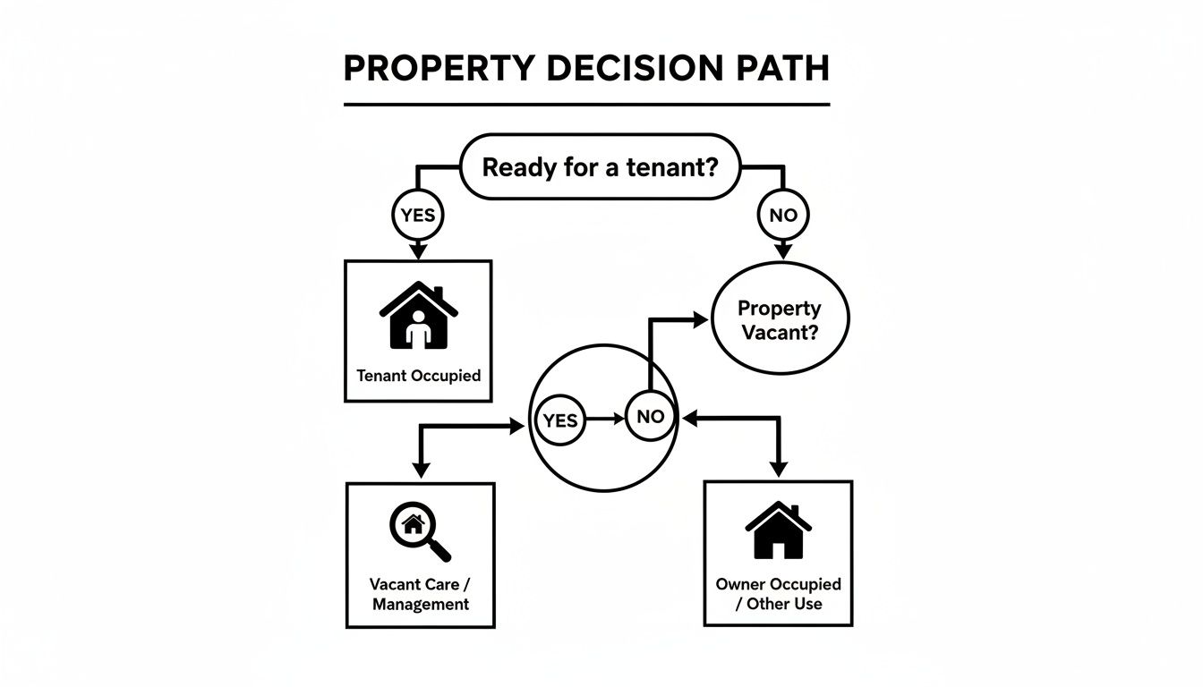 A property decision path flowchart illustrating options for tenant occupied, vacant, and owner-occupied properties.