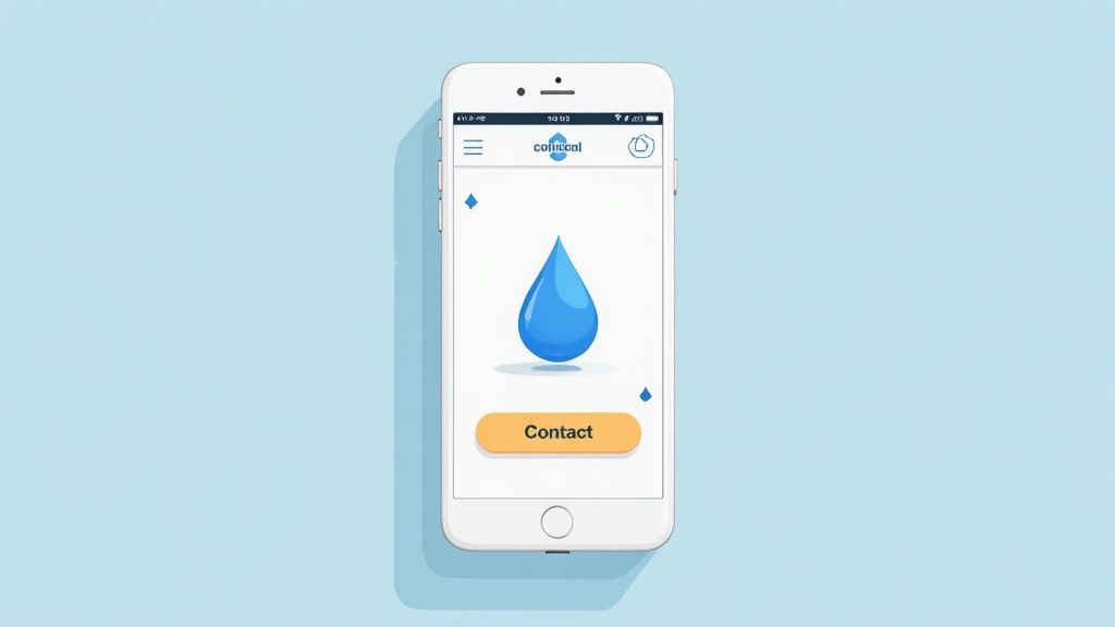 A smiling plumber with tools, building trust with the customer.