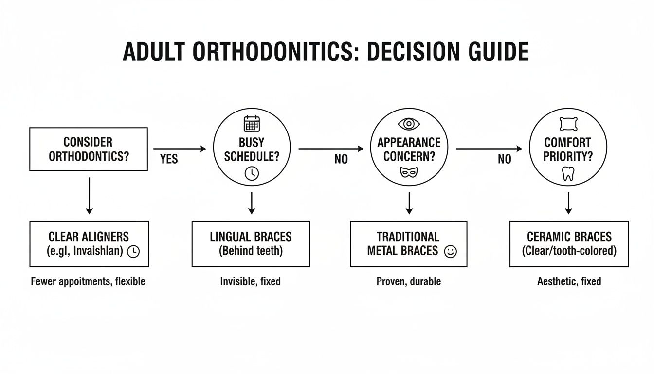 Adult orthodontics decision guide flowchart comparing <a href=