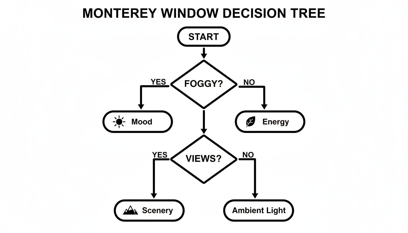 A Monterey Window Decision Tree flow chart guiding choices based on fog and views.