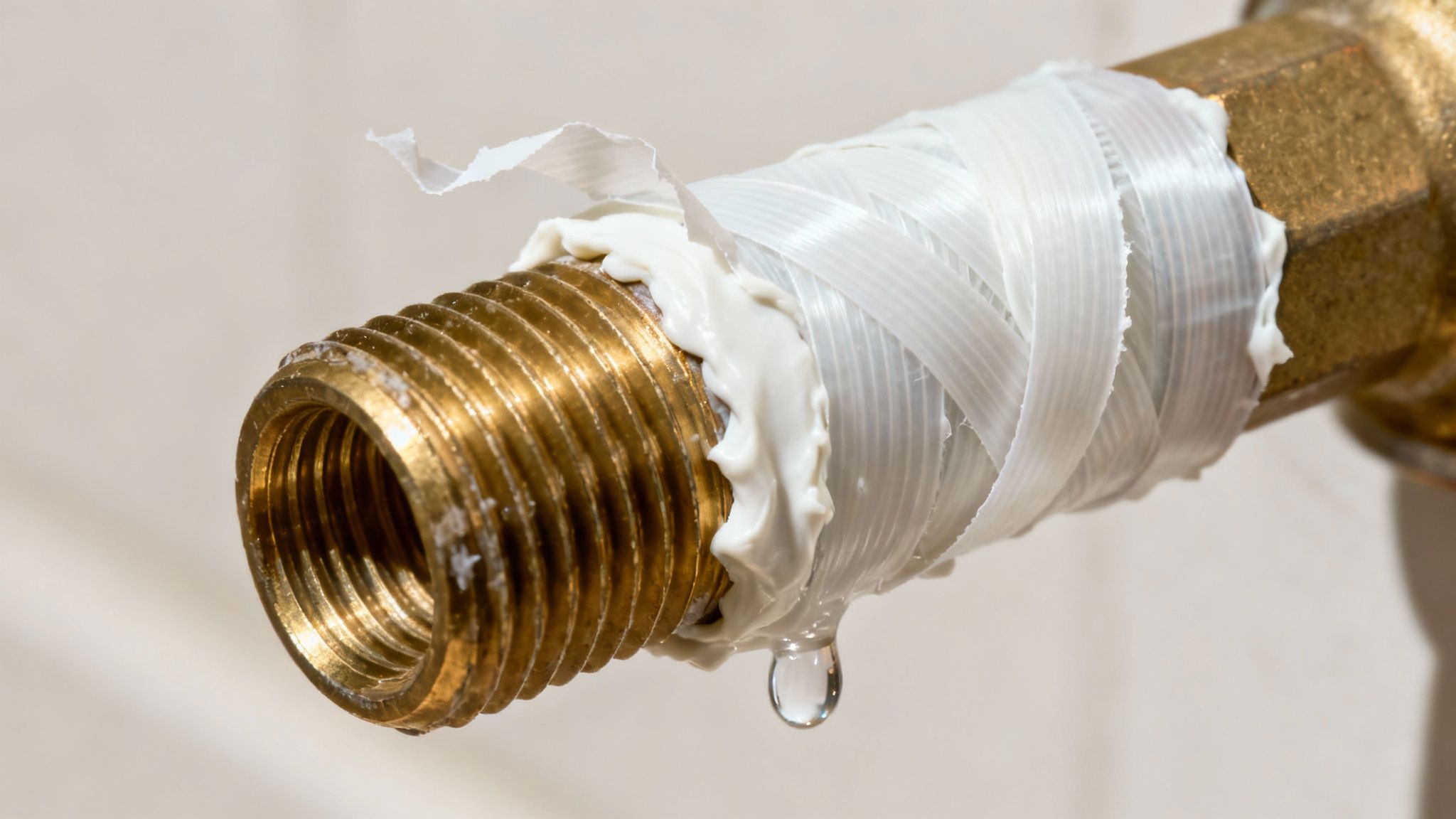 A professional plumber applies thread seal tape to a pipe fitting, demonstrating the correct technique.