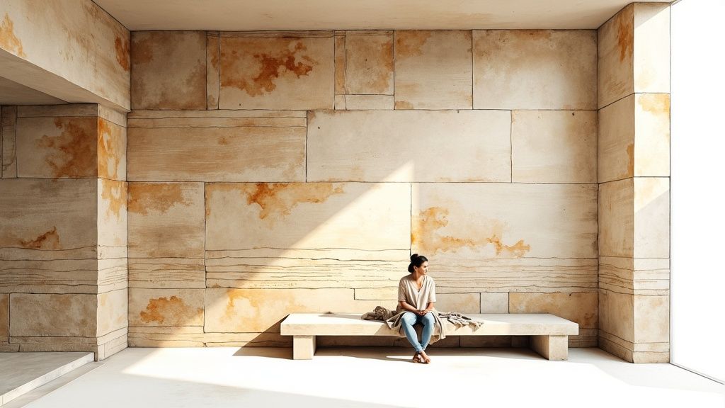 Layered Limestone Wall Cladding with Natural Stratification