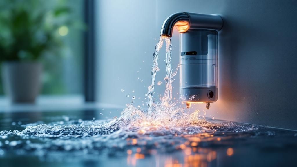 A homeowner adjusting settings on a smart tankless water heater using their smartphone.