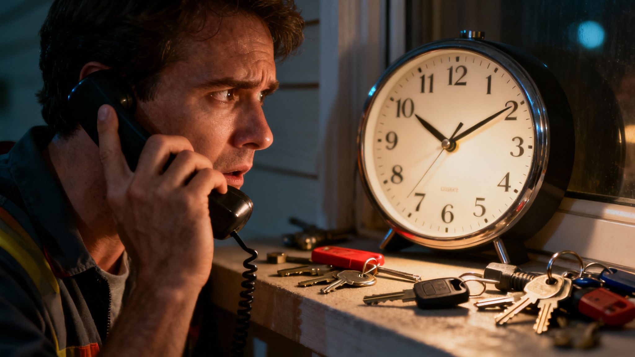 A person looking stressed while managing paperwork and a phone for their rental property.