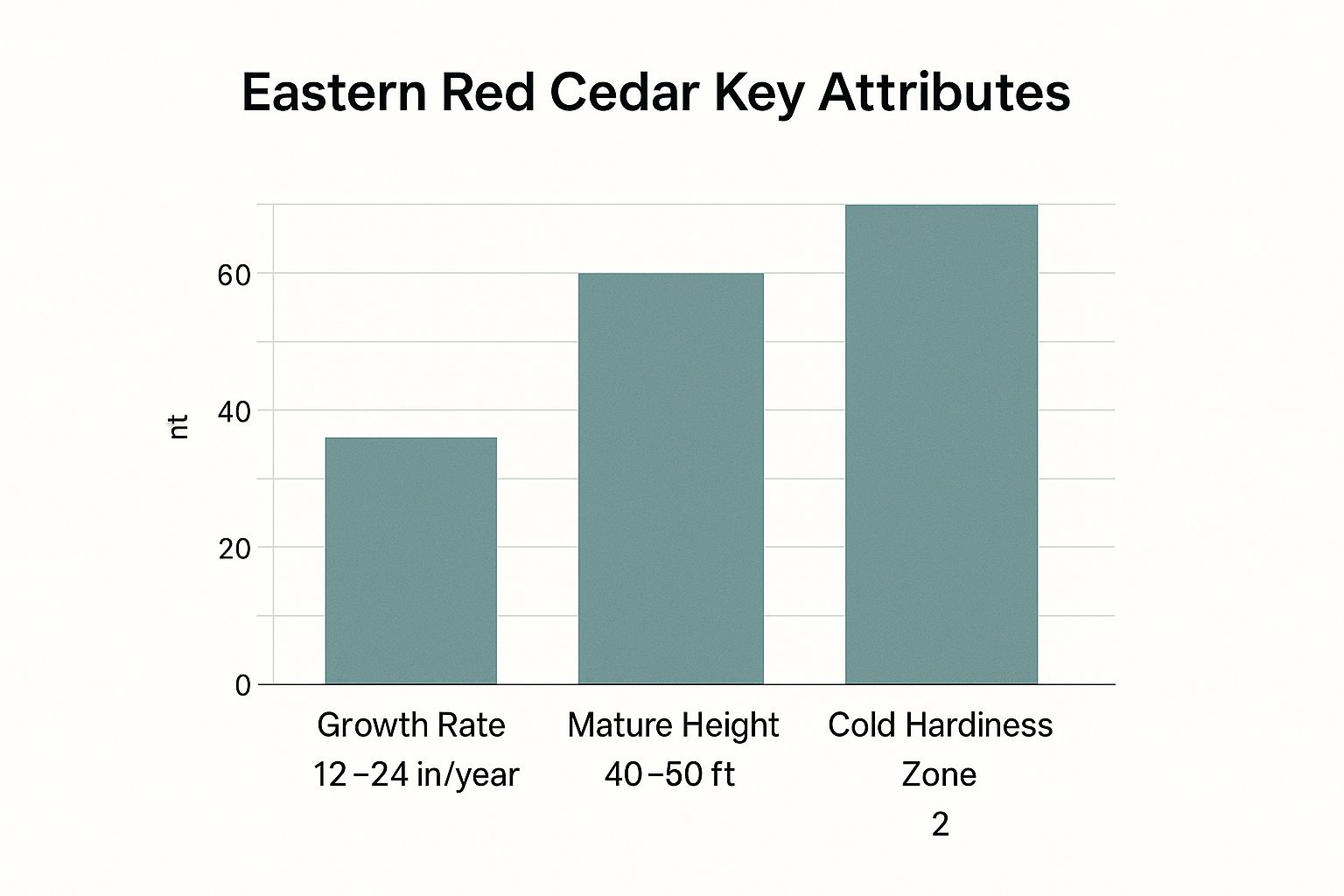 Infographic showing key data about Eastern Red Cedar (Juniperus virginiana)