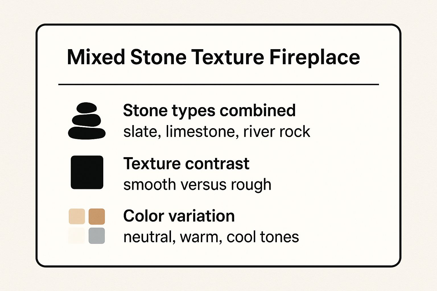 Infographic showing key data about Mixed Stone Texture Fireplace