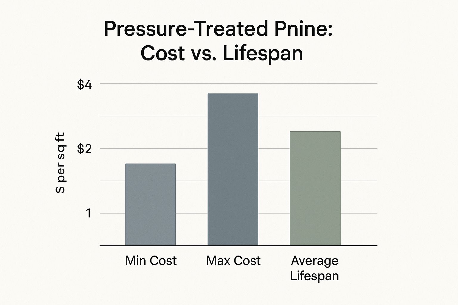 Infographic showing key data about 1. Pressure-Treated Pine: The Workhorse of Decking