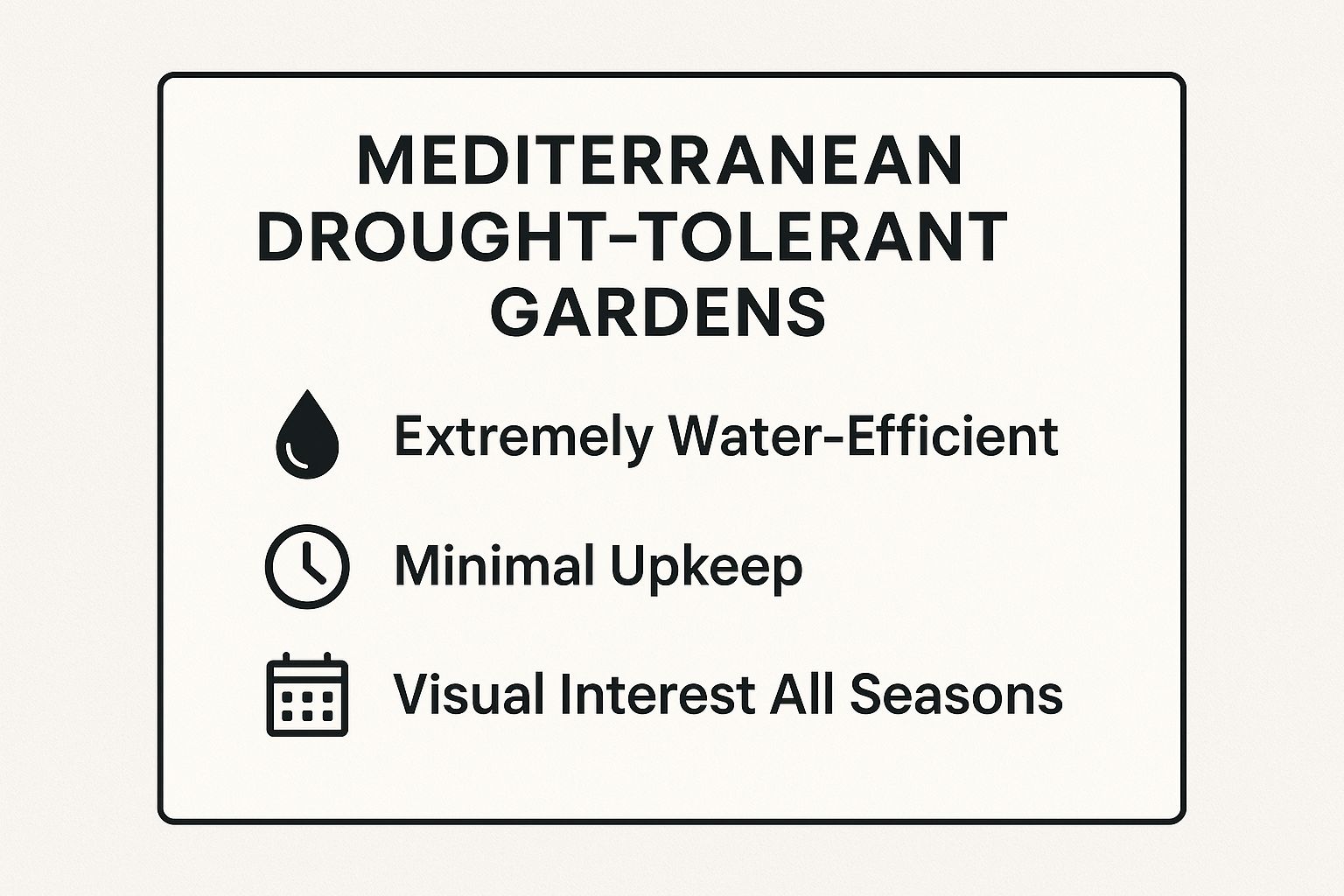 Infographic showing key data about Mediterranean Drought-Tolerant Gardens