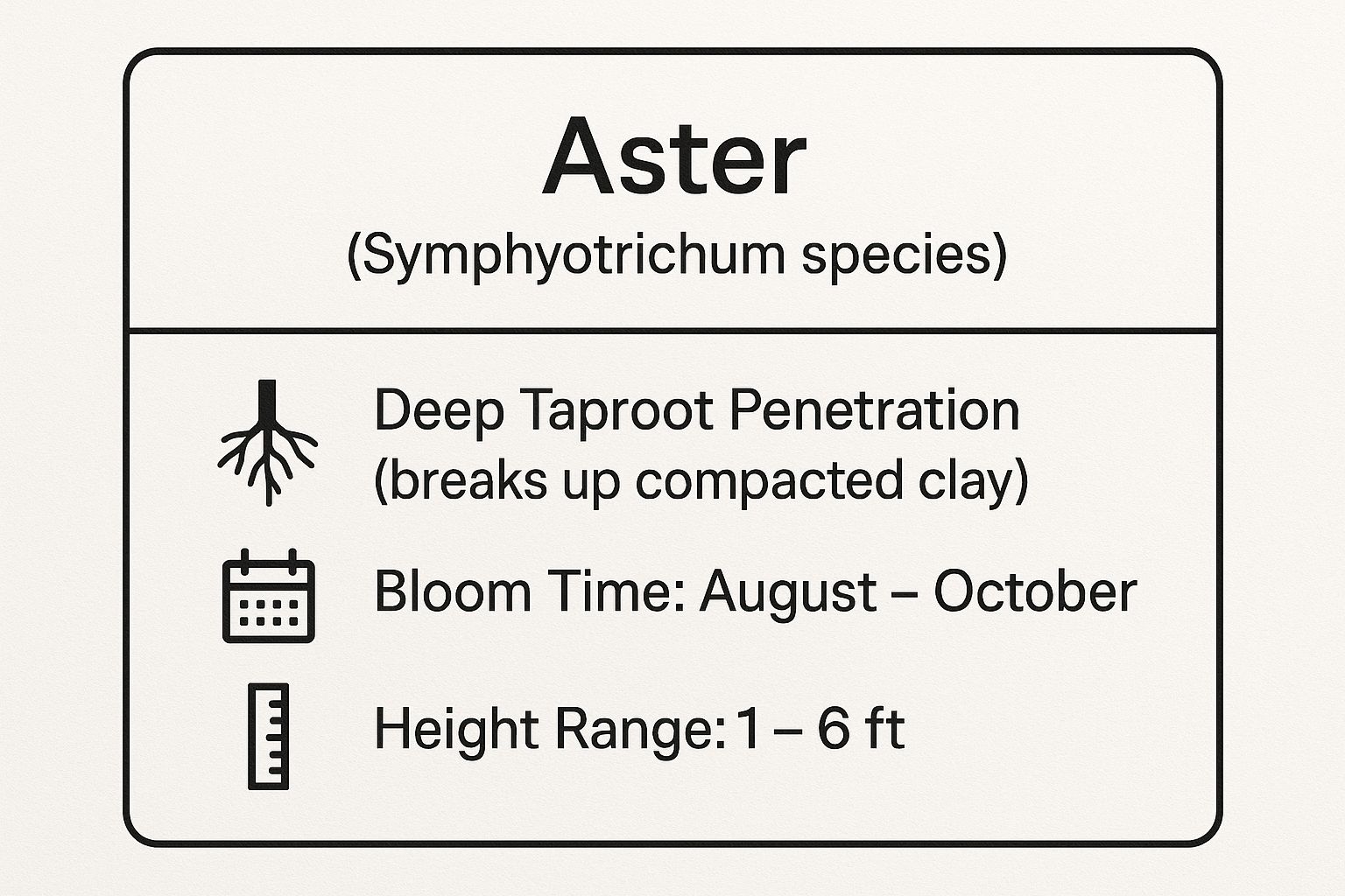 Infographic showing key data about Aster (Symphyotrichum species)