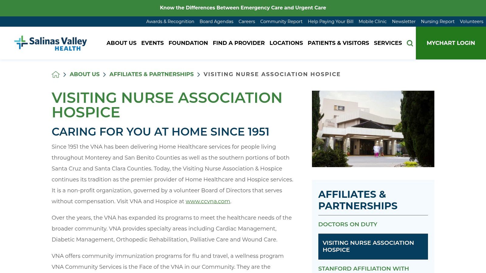 Salinas Valley Health — Visiting Nurse Association & Hospice (Affiliate page)