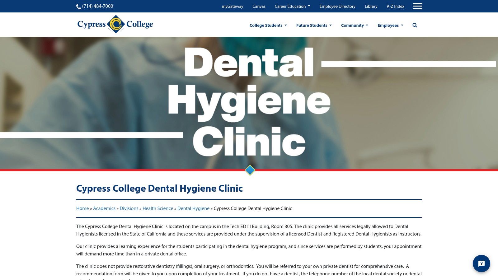 Students and faculty in a professional, well-equipped dental clinic setting at Cypress College.