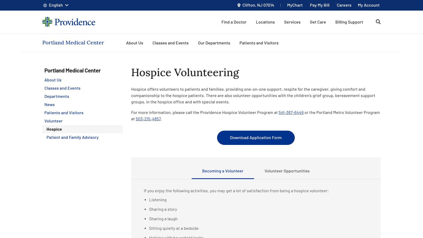 Providence Portland Medical Center Hospice Volunteering