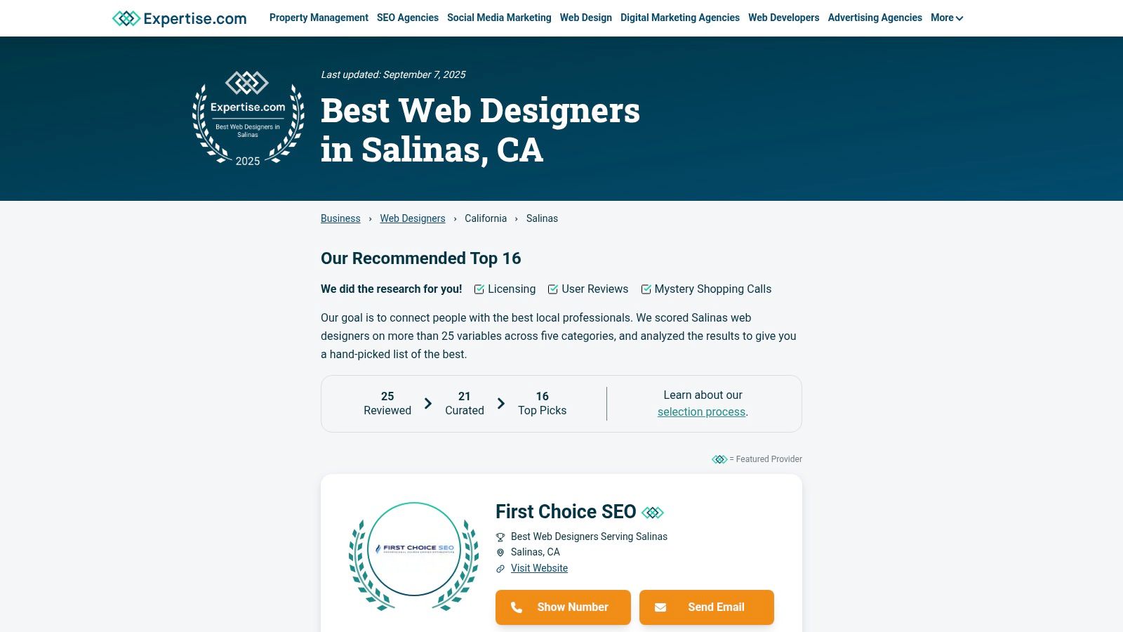 Expertise.com — Salinas Web Design/Digital Marketing Agency Lists (Core6 featured)
