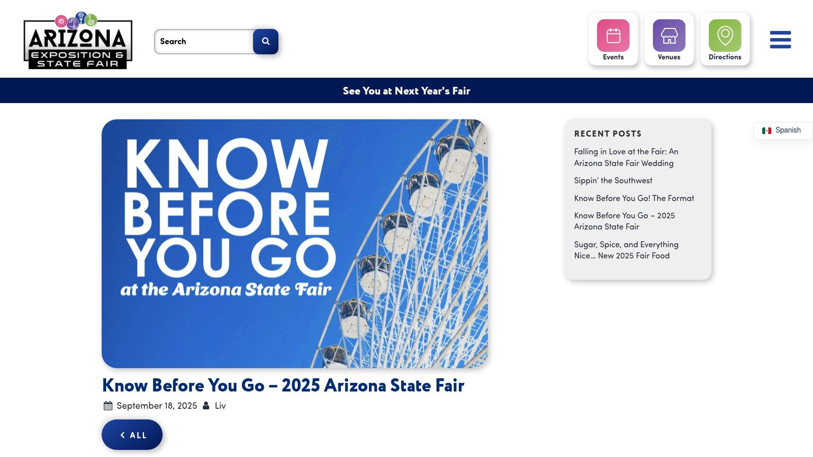 A brightly lit Ferris wheel at the Arizona State Fair at dusk.