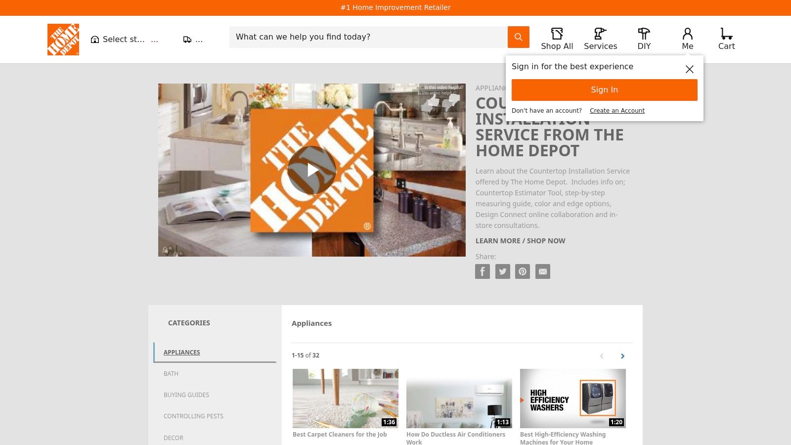 The Home Depot – Countertop Installation Services