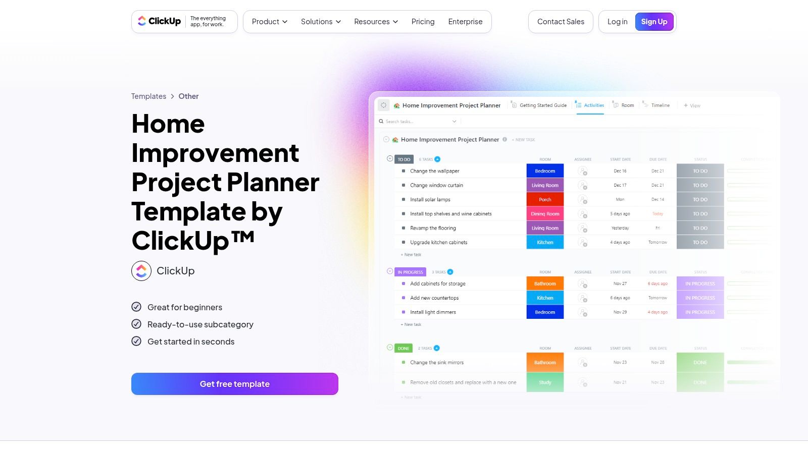 ClickUp – Home Improvement Project Planner Template