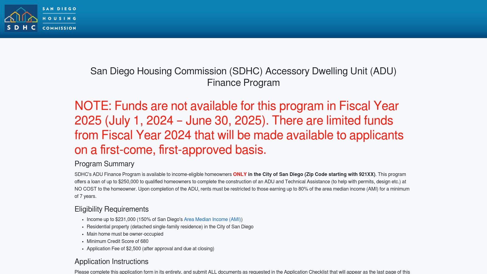 San Diego Housing Commission – ADU Finance Program