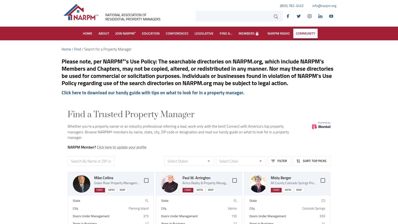NARPM “Find a Property Manager” (National directory with Monterey search)