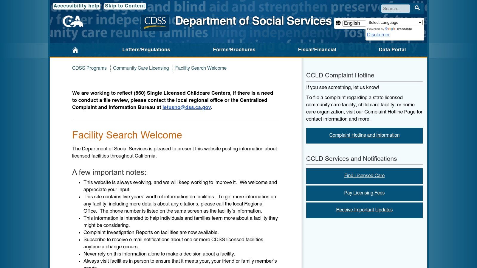 California Department of Social Services (CDSS) – Facility Search