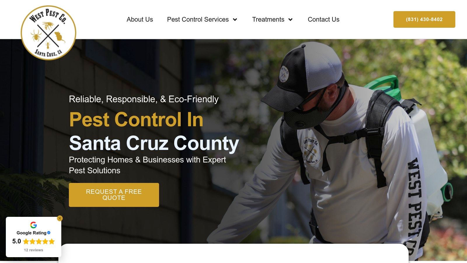 A friendly West Pest Co. technician inspects the exterior of a home, showcasing their professional and hands-on approach to local pest control.