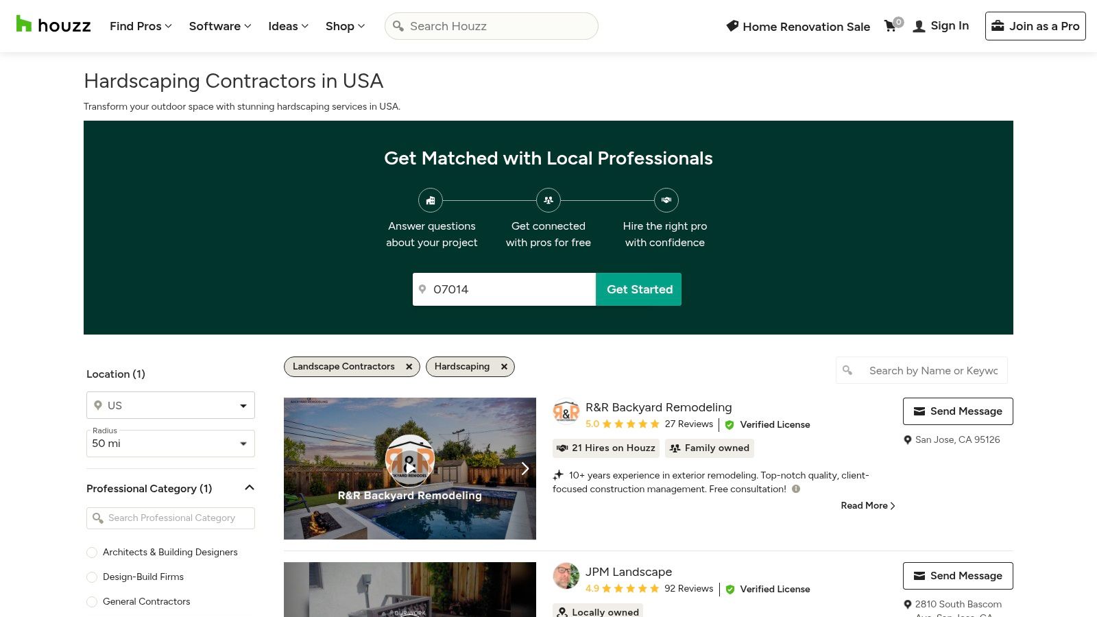 Houzz platform interface showcasing extensive photo galleries for design inspiration
