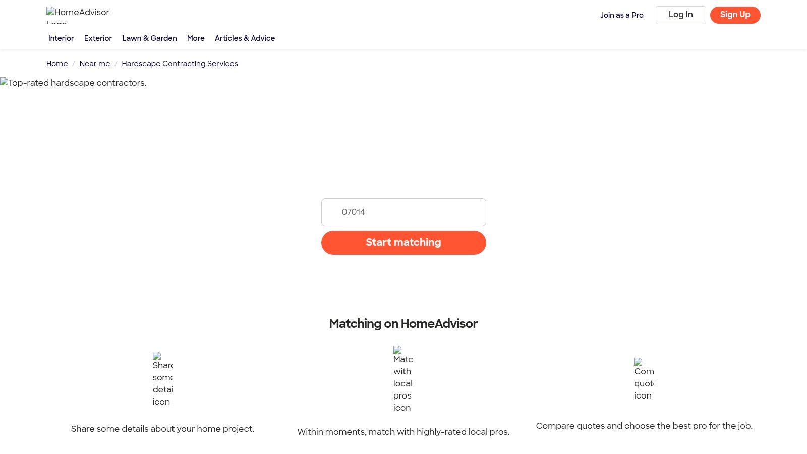 HomeAdvisor platform interface showing search functionality for local contractors