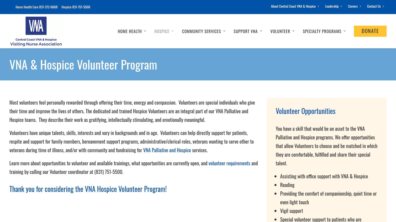 VNA & Hospice Volunteer Program