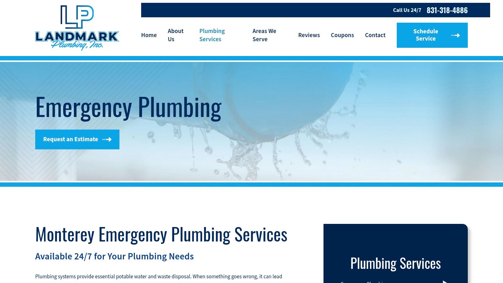 Landmark Plumbing — Emergency Services (Monterey)