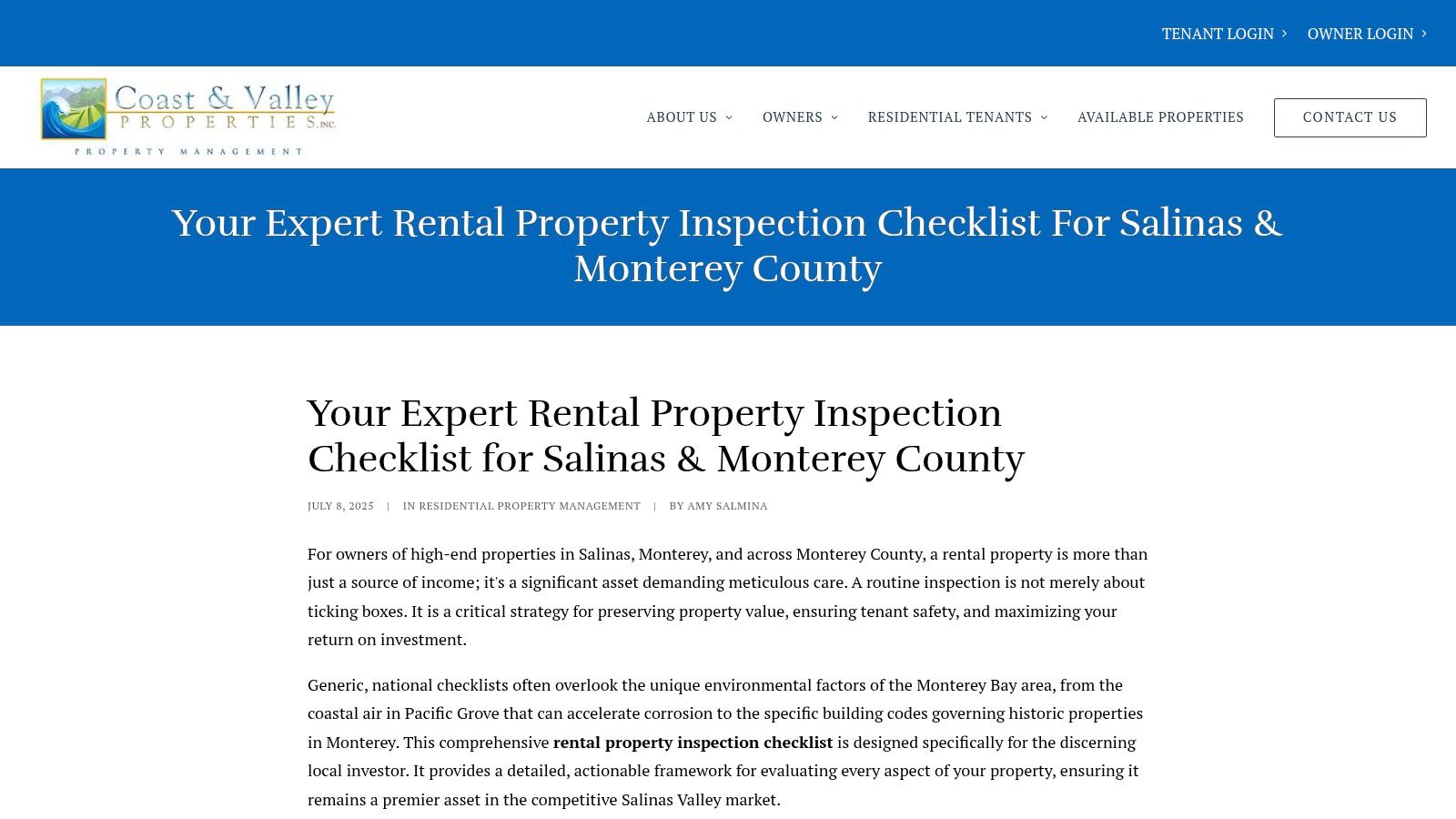 Your Expert Rental Property Inspection Checklist for Salinas & Monterey County