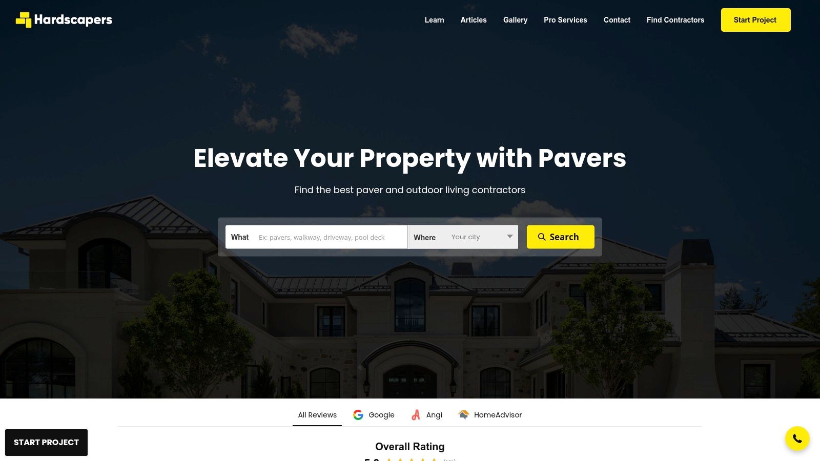Hardscapers.com website interface showing its specialized contractor directory