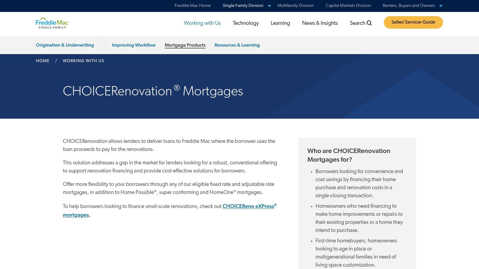 Freddie Mac – CHOICERenovation (and ADU guidance)