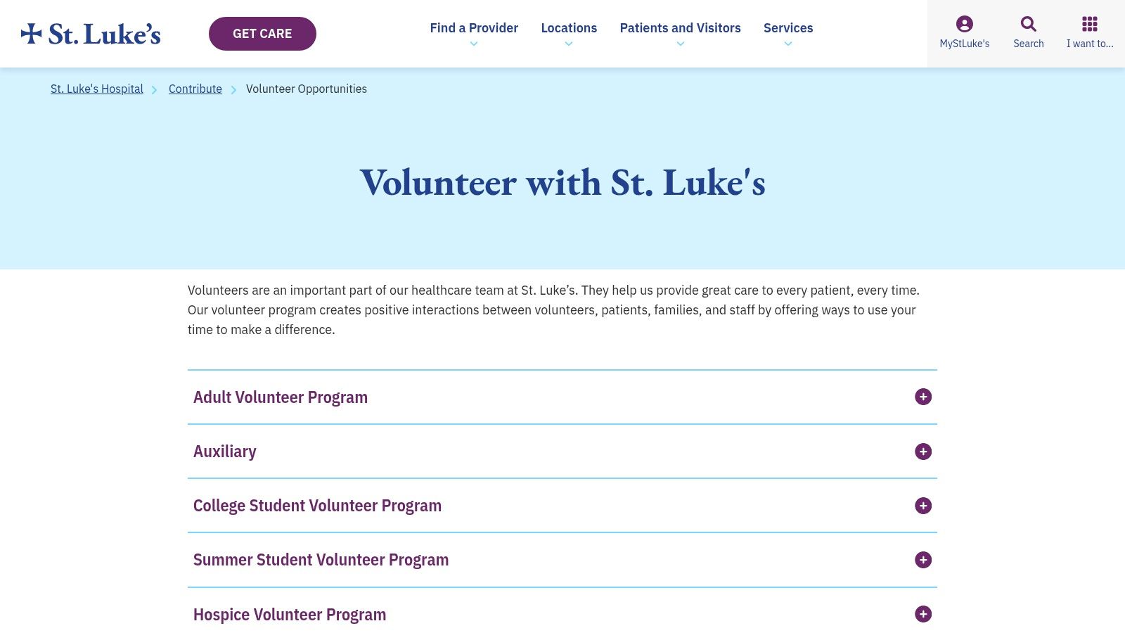 St. Luke's Hospice Services Volunteer Program