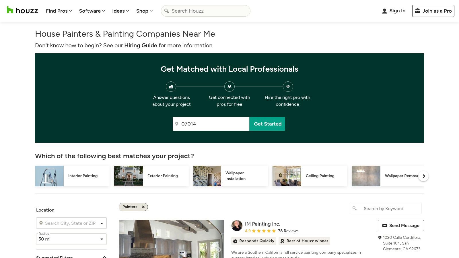 Houzz (Find Professionals directory)
