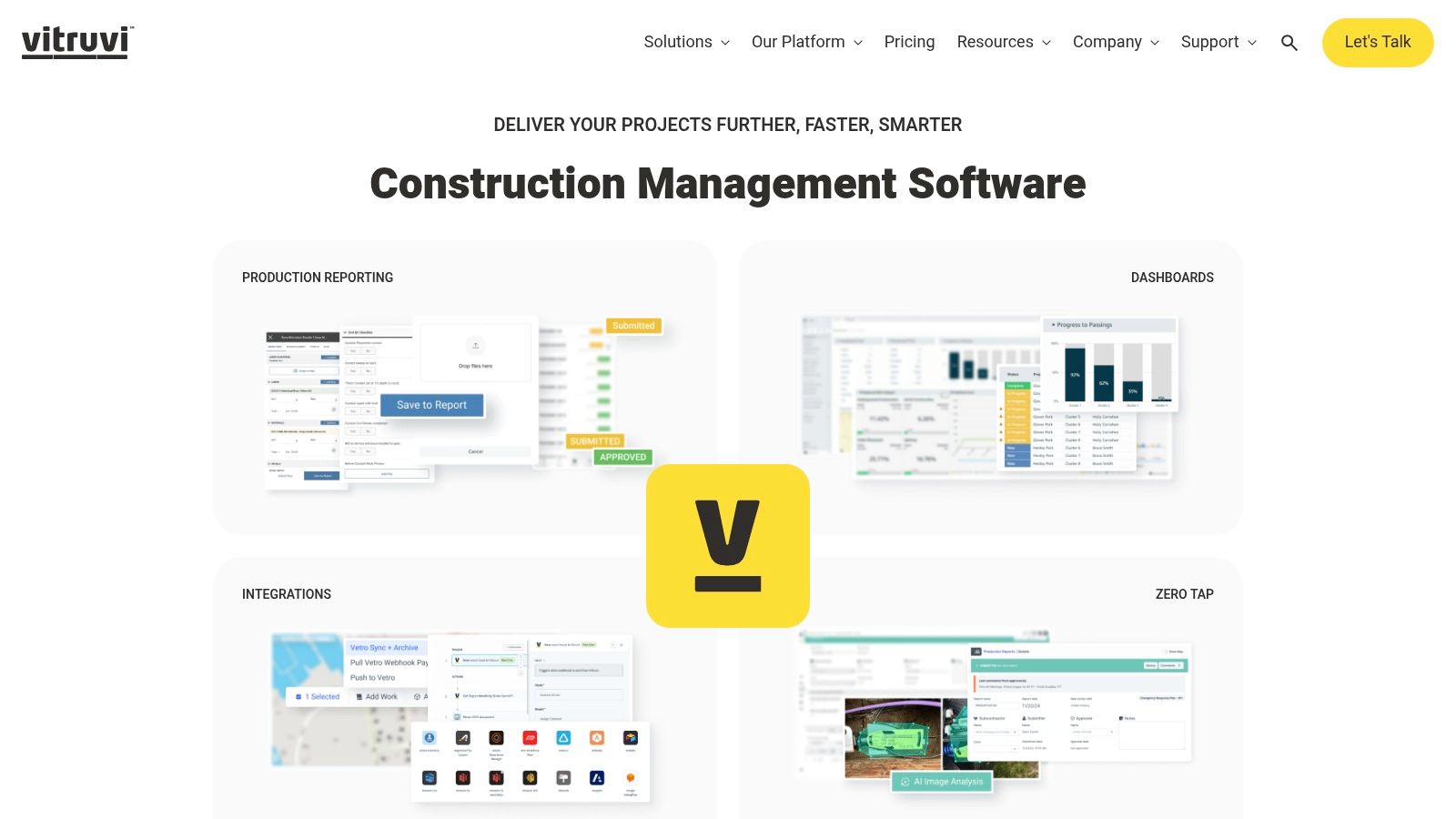 A dashboard view of the Vitruvi Software platform, showing project progress and metrics on a computer screen.