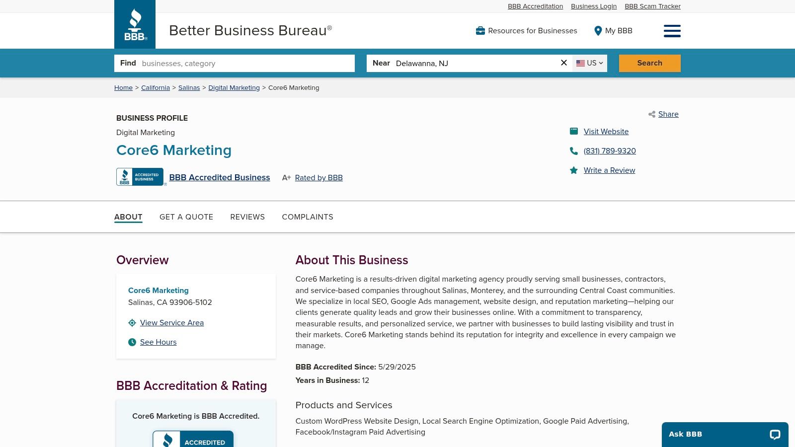 Better Business Bureau (BBB) profile