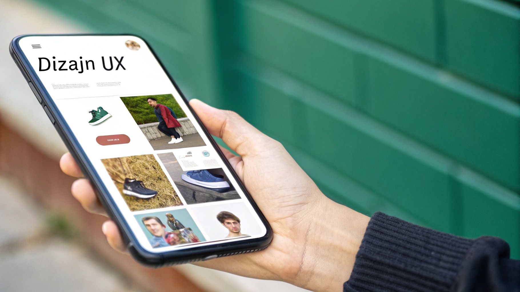 Osoba koristi pametni telefon za pregledavanje web trgovine s odjećom.