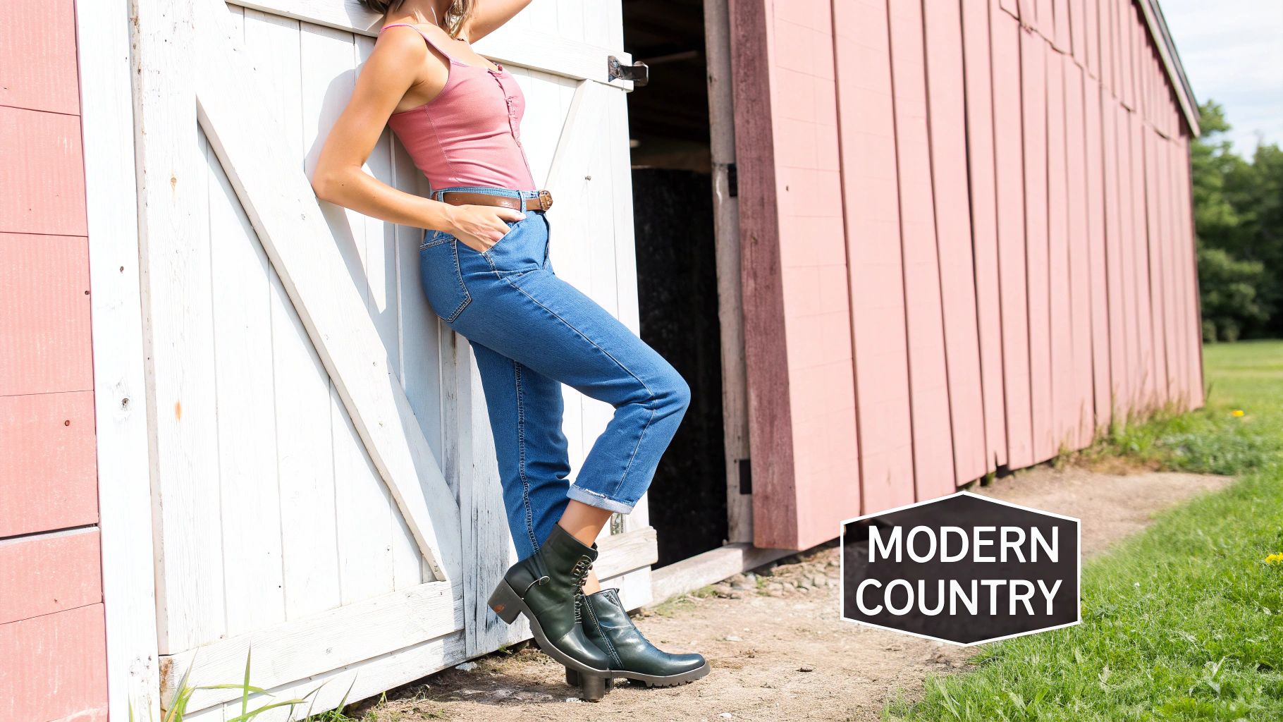 High-Waisted Jeans with Crop Top and Boots