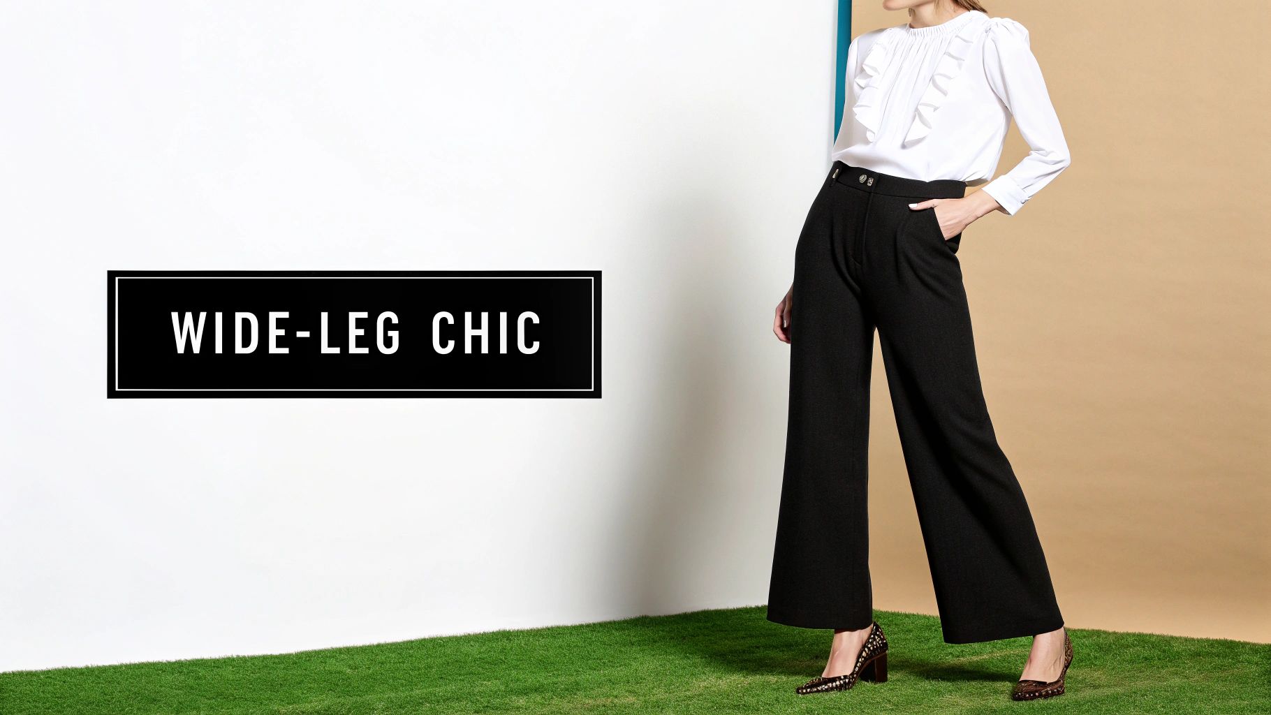 High-Waisted Wide-Leg Trousers with Tucked Blouse