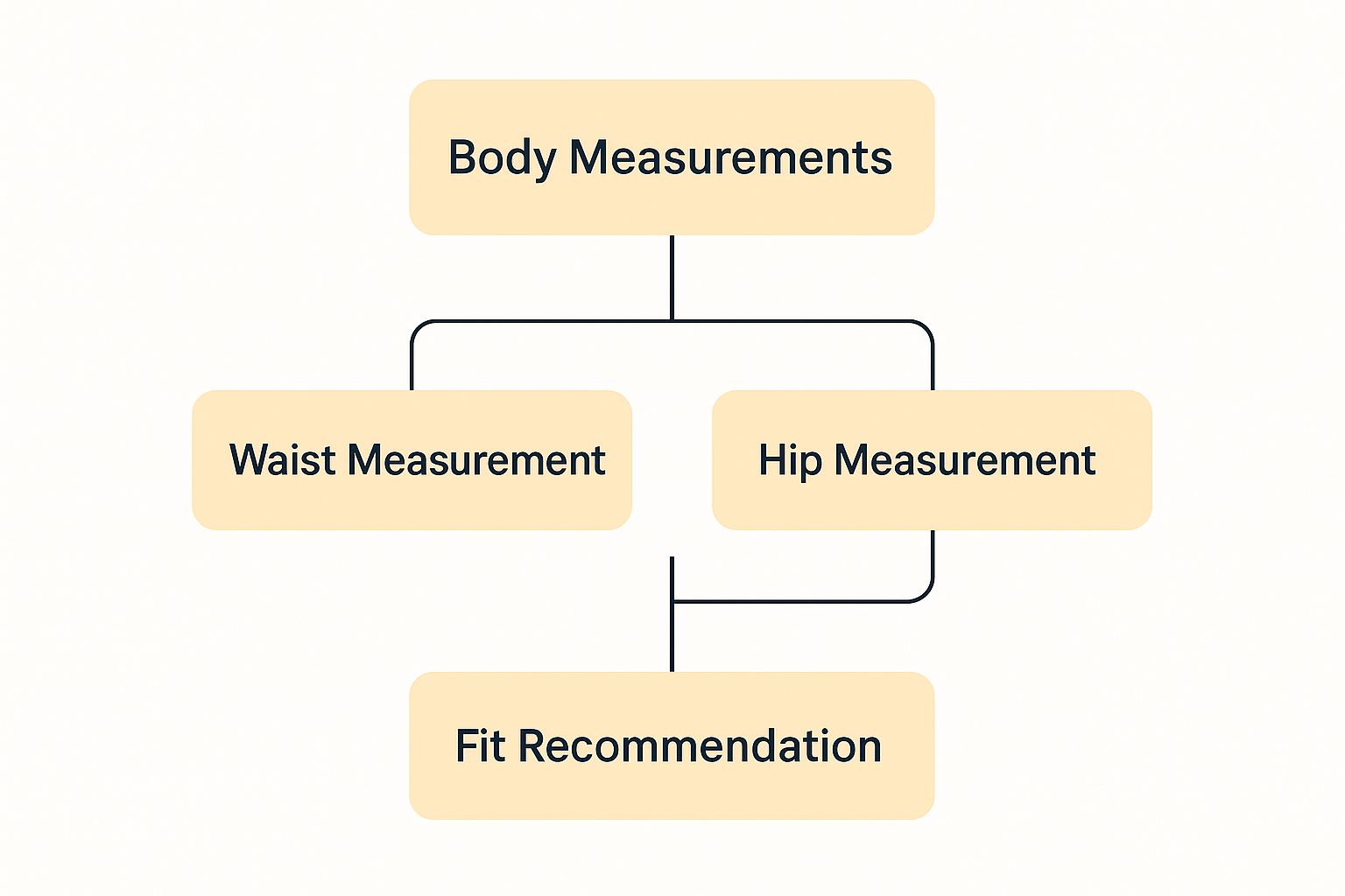 Infographic showing Body Measurements leading to Waist and Hip Measurement, which then leads to a Fit Recommendation.