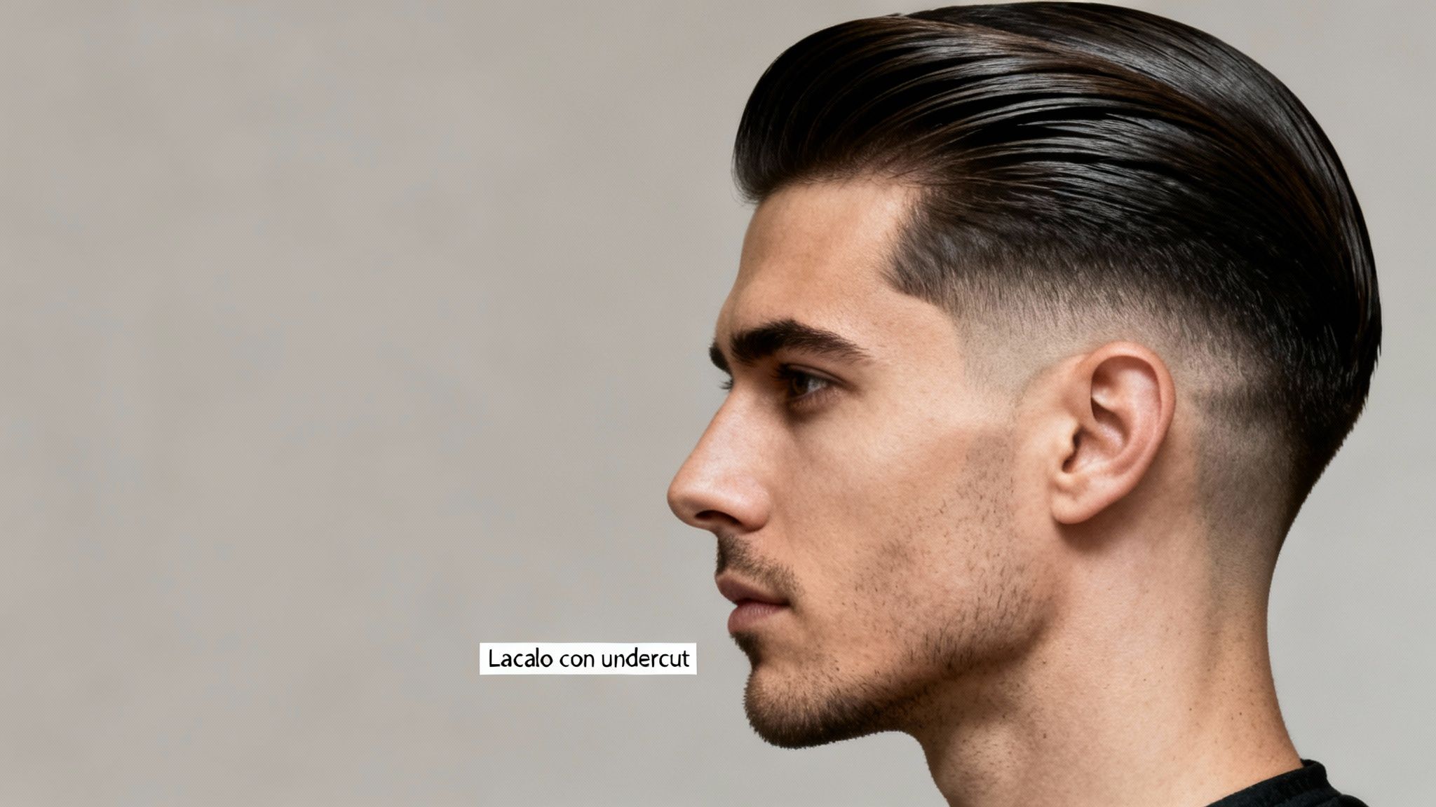 Hombre joven con peinado slicked back y un undercut fade moderno, visto de perfil.